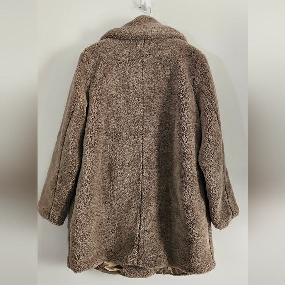 Ellos Teddy Neutral Olive Faux Fur Coat Size 14 - Picture 4 of 8
